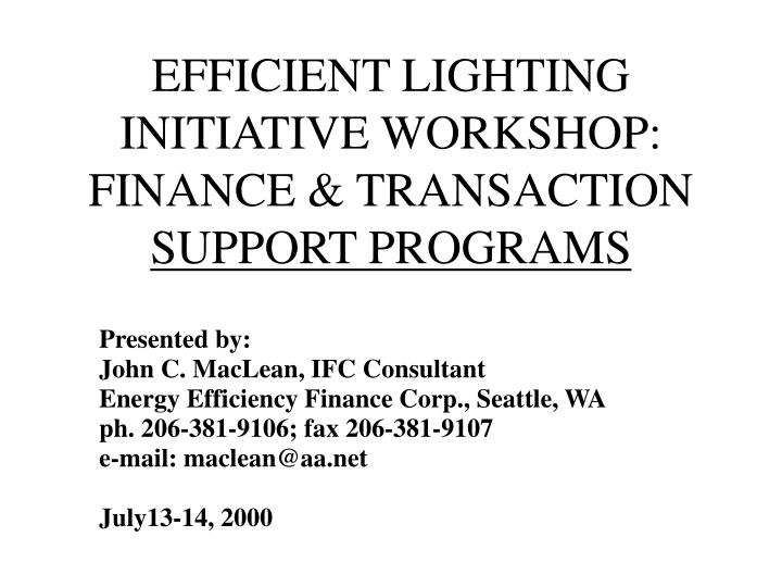efficient lighting initiative workshop finance transaction support programs