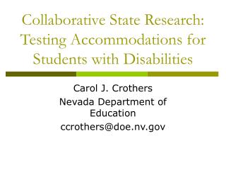 Collaborative State Research: Testing Accommodations for Students with Disabilities
