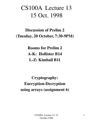 CS100A Lecture 13 15 Oct. 1998