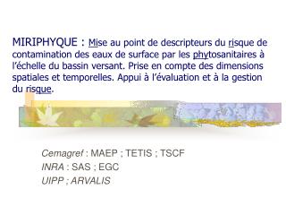 cemagref maep tetis tscf inra sas egc uipp arvalis