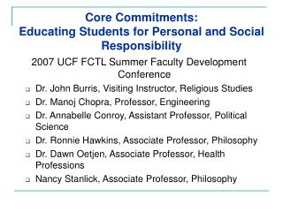 Core Commitments: Educating Students for Personal and Social Responsibility