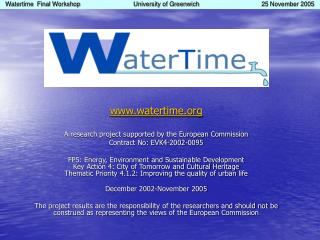 watertime A research project supported by the European Commission