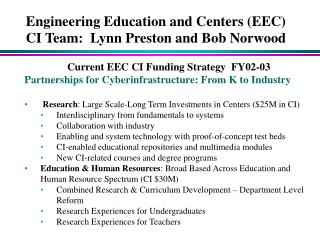 Engineering Education and Centers (EEC) CI Team: Lynn Preston and Bob Norwood