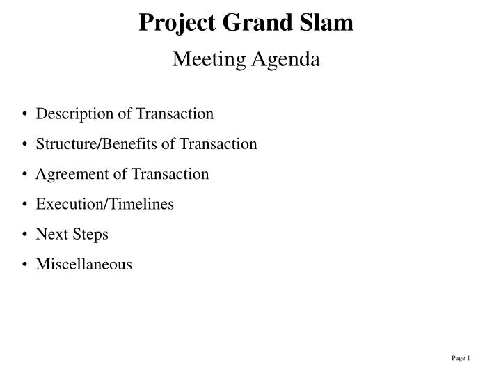 project grand slam meeting agenda