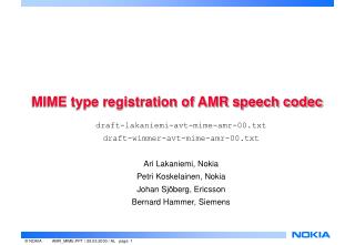MIME type registration of AMR speech codec