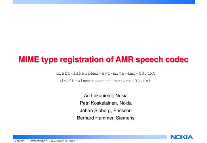 mime type registration of amr speech codec