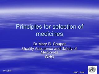 Principles for selection of medicines