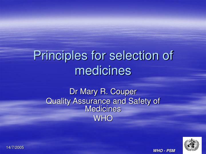 principles for selection of medicines