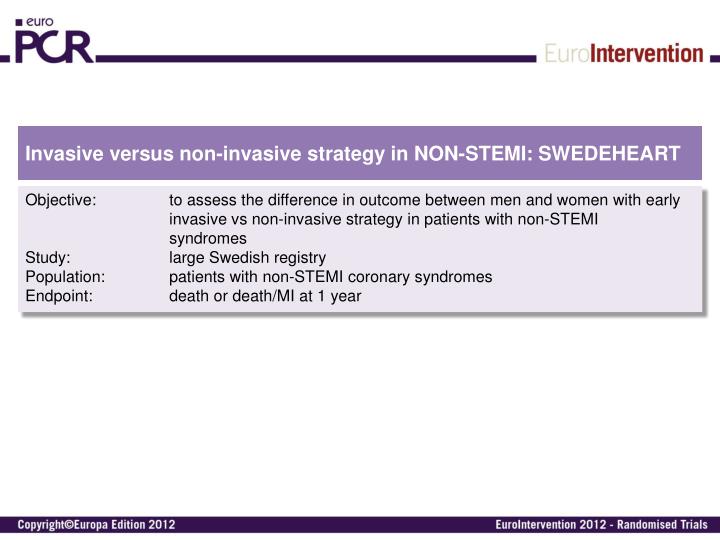 invasive versus non invasive strategy in non stemi swedeheart