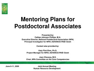 Mentoring Plans for Postdoctoral Associates