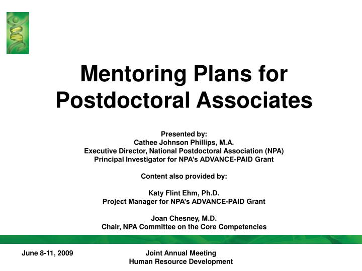 mentoring plans for postdoctoral associates
