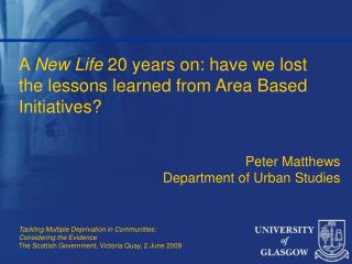 A New Life 20 years on: have we lost the lessons learned from Area Based Initiatives?
