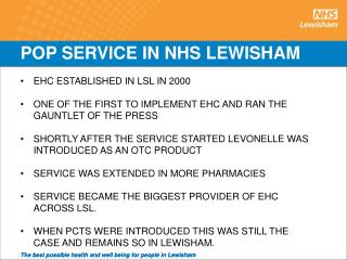 POP SERVICE IN NHS LEWISHAM