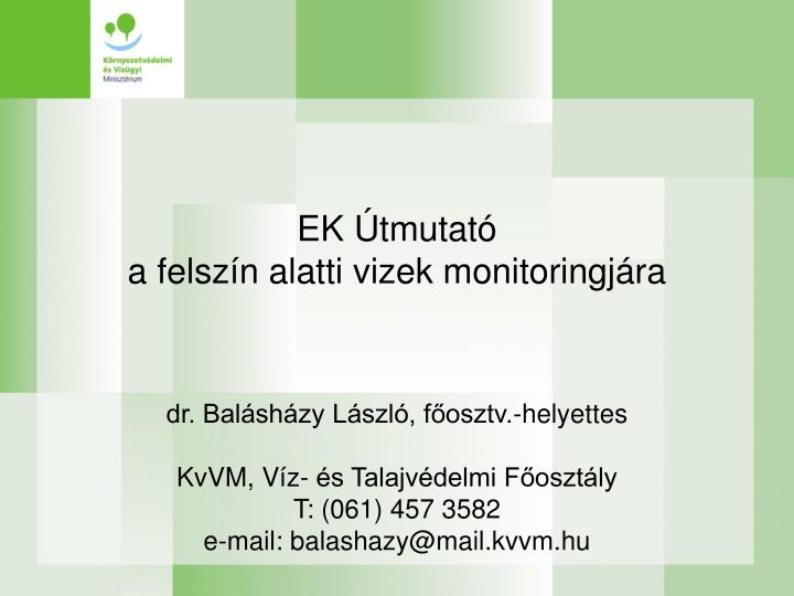 ek tmutat a felsz n alatti vizek monitoringj ra