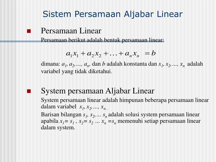 sistem persamaan aljabar linear