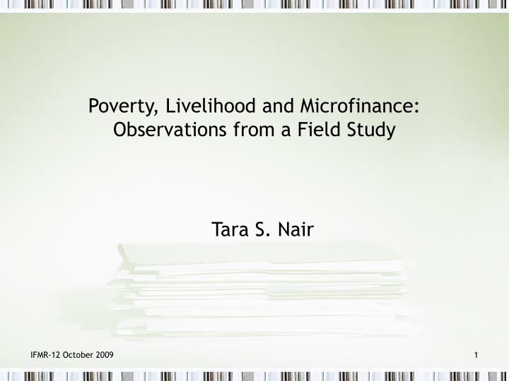poverty livelihood and microfinance observations from a field study