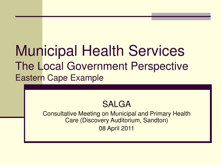 municipal health services the local government perspective eastern cape example