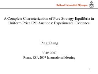 Ping Zhang 30.06.2007 Rome, ESA 2007 International Meeting