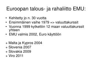 euroopan talous ja rahaliitto emu