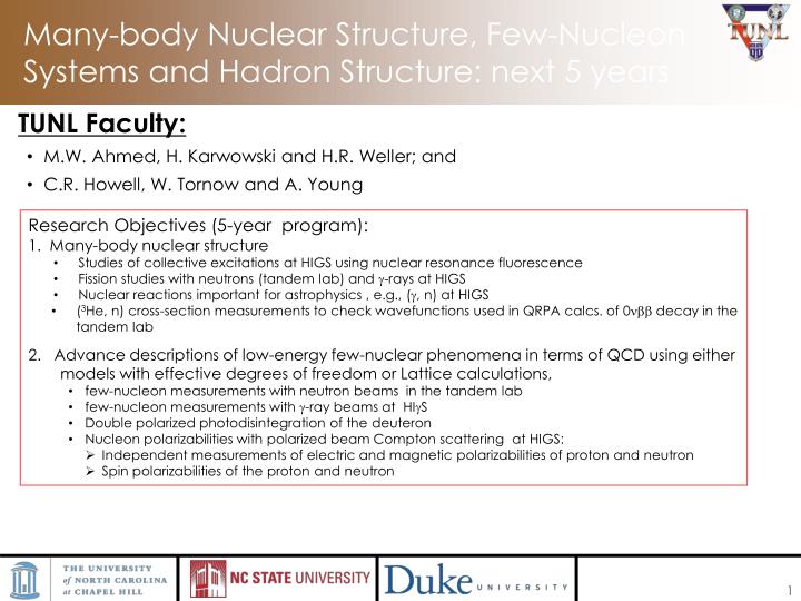 many body nuclear structure few nucleon systems and hadron structure next 5 years