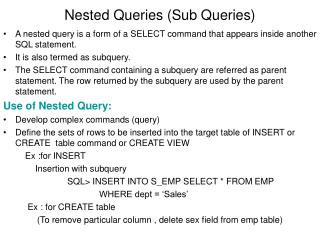Ppt - Nested Queries (Sub Queries) Powerpoint Presentation - Id:2972382