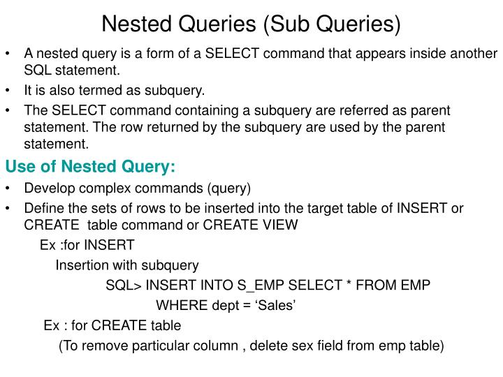 nested queries sub queries