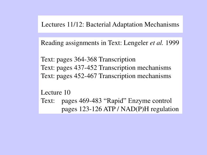 lectures 11 12 bacterial adaptation mechanisms