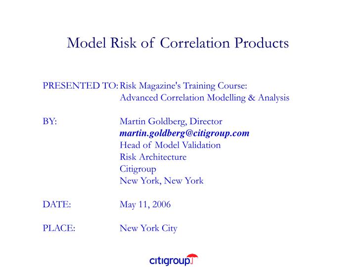 model risk of correlation products