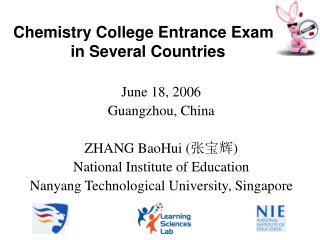 Chemistry College Entrance Exams in Several Countries