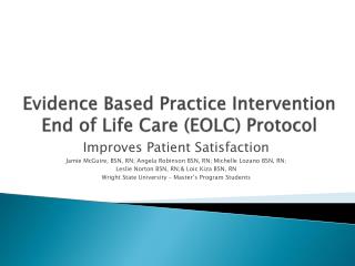 Evidence Based Practice Intervention End of Life Care (EOLC) Protocol