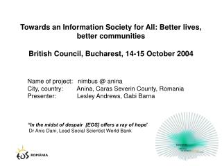 Name of project: nimbus @ anina City, country:	 Anina, Caras Severin County, Romania