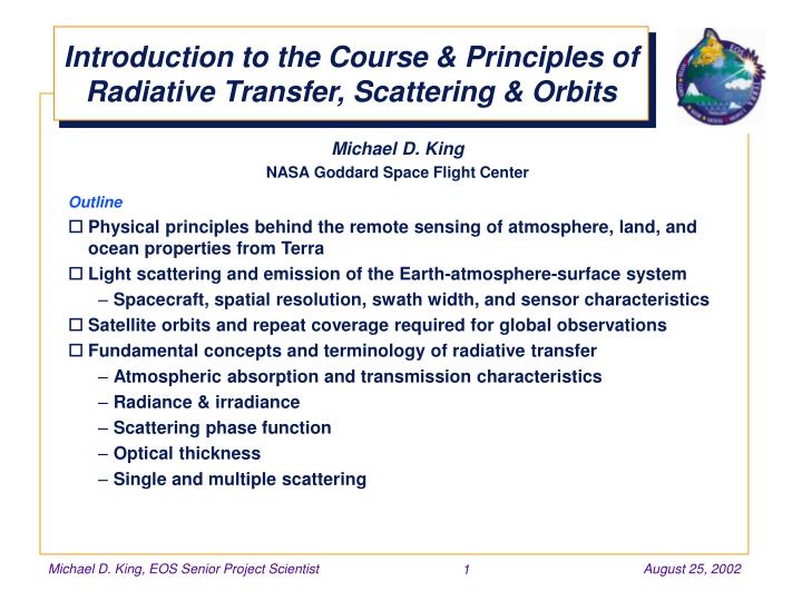 introduction to the course principles of radiative transfer scattering orbits
