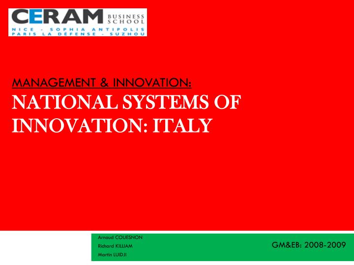 management innovation national systems of innovation italy