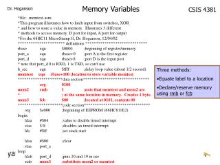 Memory Variables