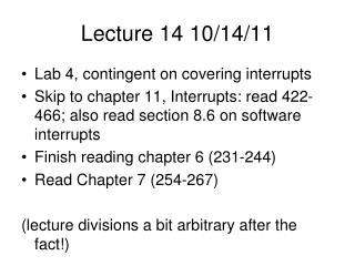 Lecture 14 10/14/11