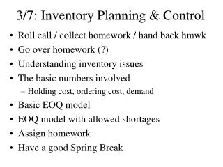 3/7: Inventory Planning &amp; Control