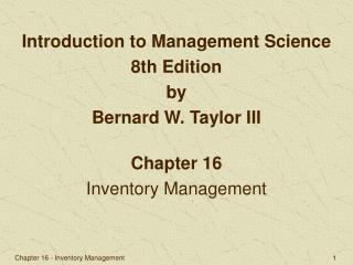 Chapter 16 Inventory Management