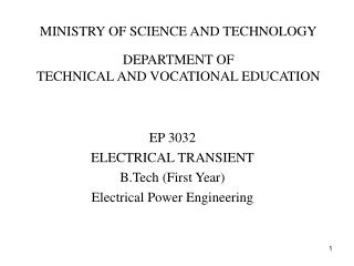 MINISTRY OF SCIENCE AND TECHNOLOGY DEPARTMENT OF TECHNICAL AND VOCATIONAL EDUCATION