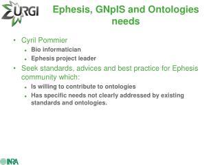 Ephesis, GNpIS and Ontologies needs