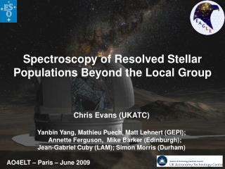 Spectroscopy of Resolved Stellar Populations Beyond the Local Group