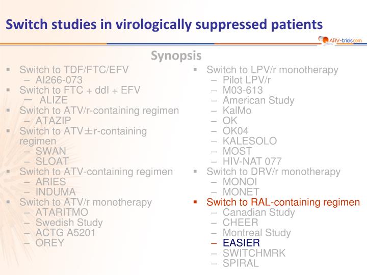 switch studies in virologically suppressed patients