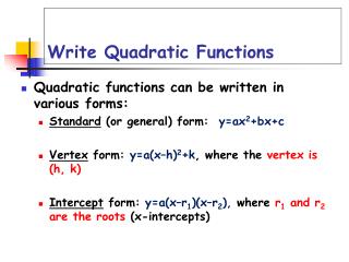 Write Quadratic Functions