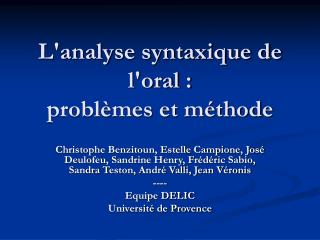 l analyse syntaxique de l oral probl mes et m thode