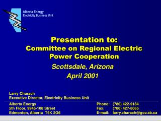 Presentation to: Committee on Regional Electric Power Cooperation