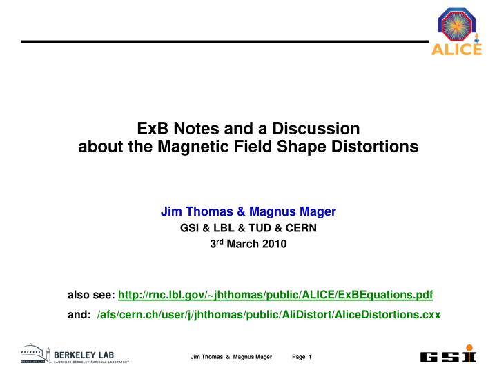 exb notes and a discussion about the magnetic field shape distortions