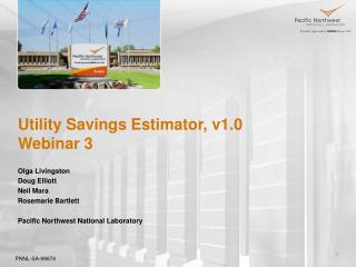 Utility Savings Estimator, v1.0 Webinar 3