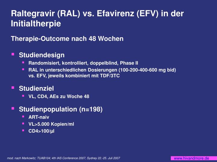 raltegravir ral vs efavirenz efv in der initialtherpie