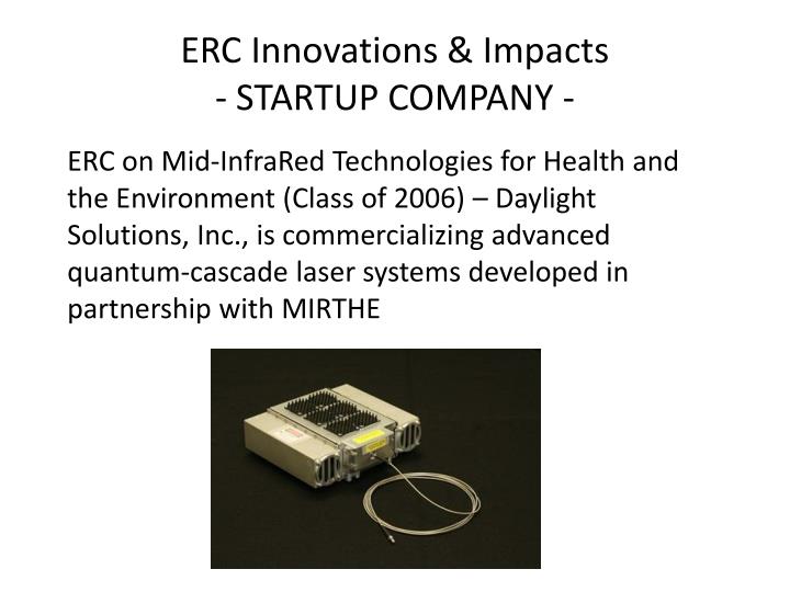 erc innovations impacts startup company