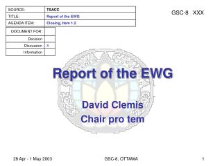 Report of the EWG