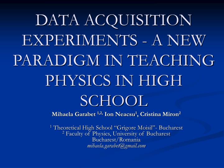 data acquisition experiments a new paradigm in teaching physics in high school